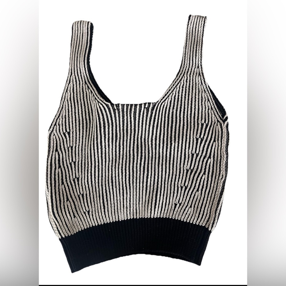 DKNY V-neck ribbed-knit tank style top 100% cotton black and white size Small - Picture 2 of 3